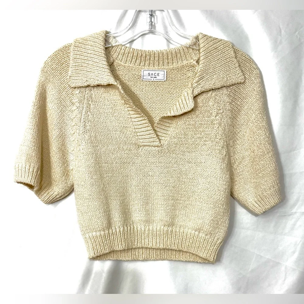 Sage The Label Scarlet Collared Cropped Cream Sweater Size Small